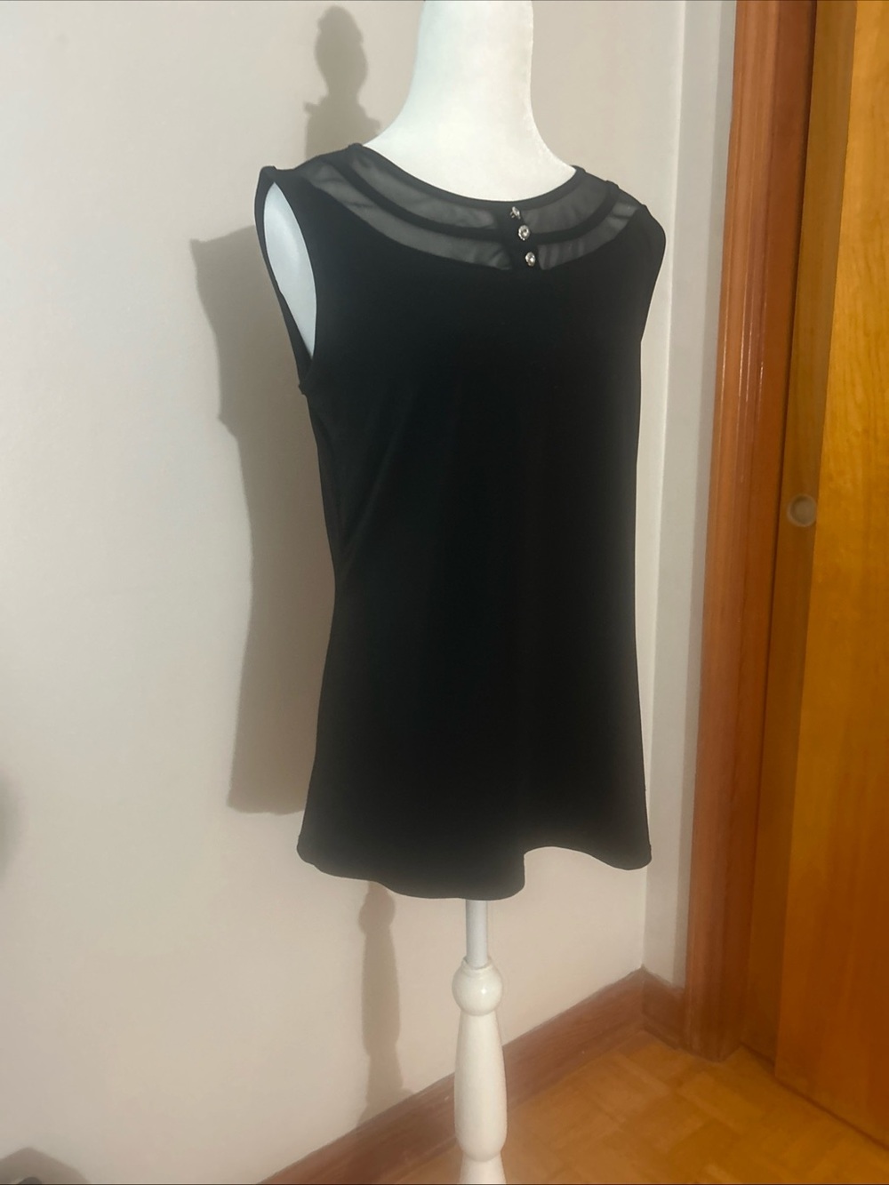 Women's Black Sleeveless Tank with Sheer Mesh Yoke